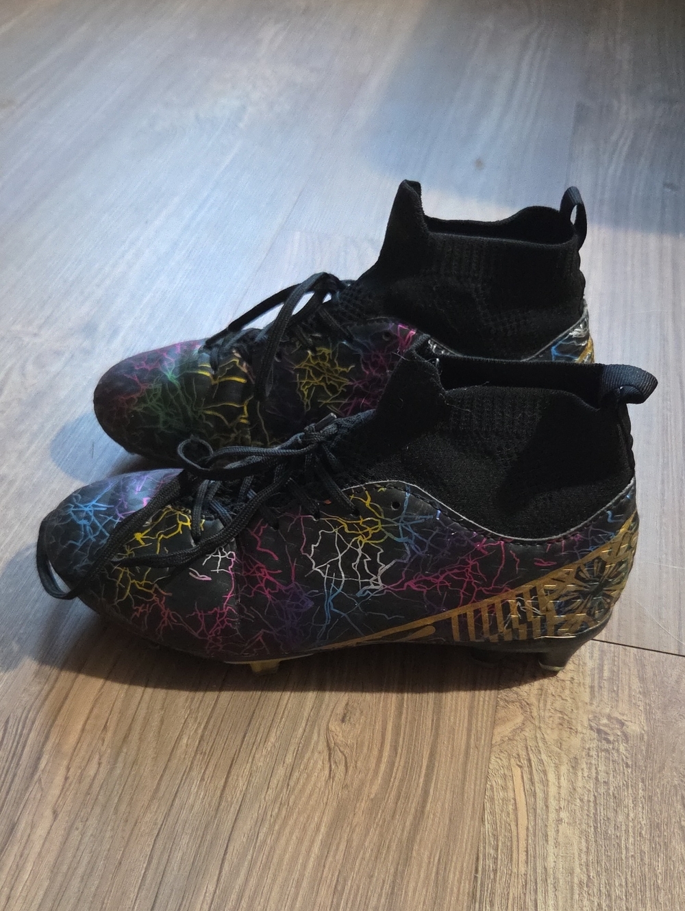Kids Black Multicolor Lightning Soccer Cleats with Ankle Collar